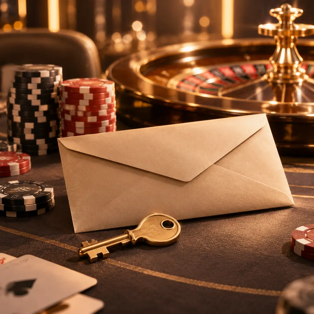 Kunci cadangan dan amplop di dekat roda roulette