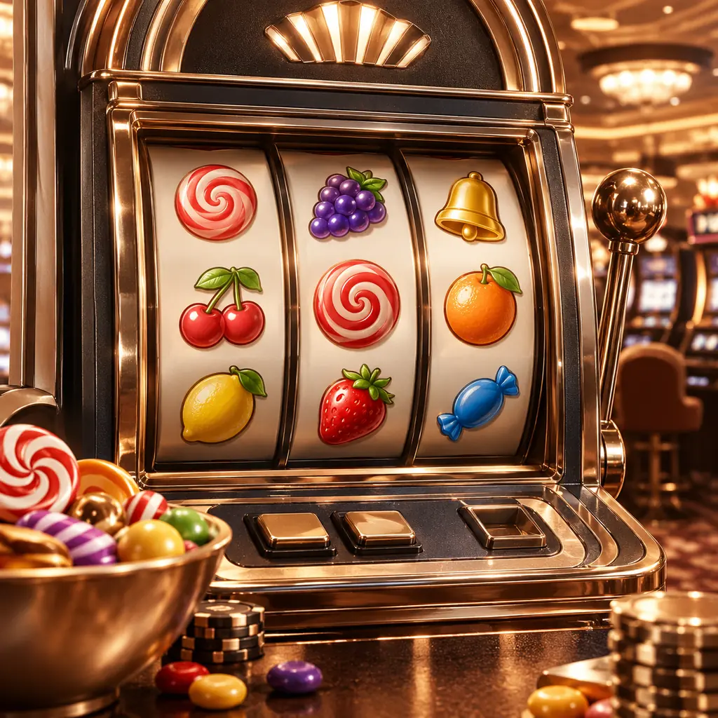 Simbol buah dan permen pada mesin slot kasino